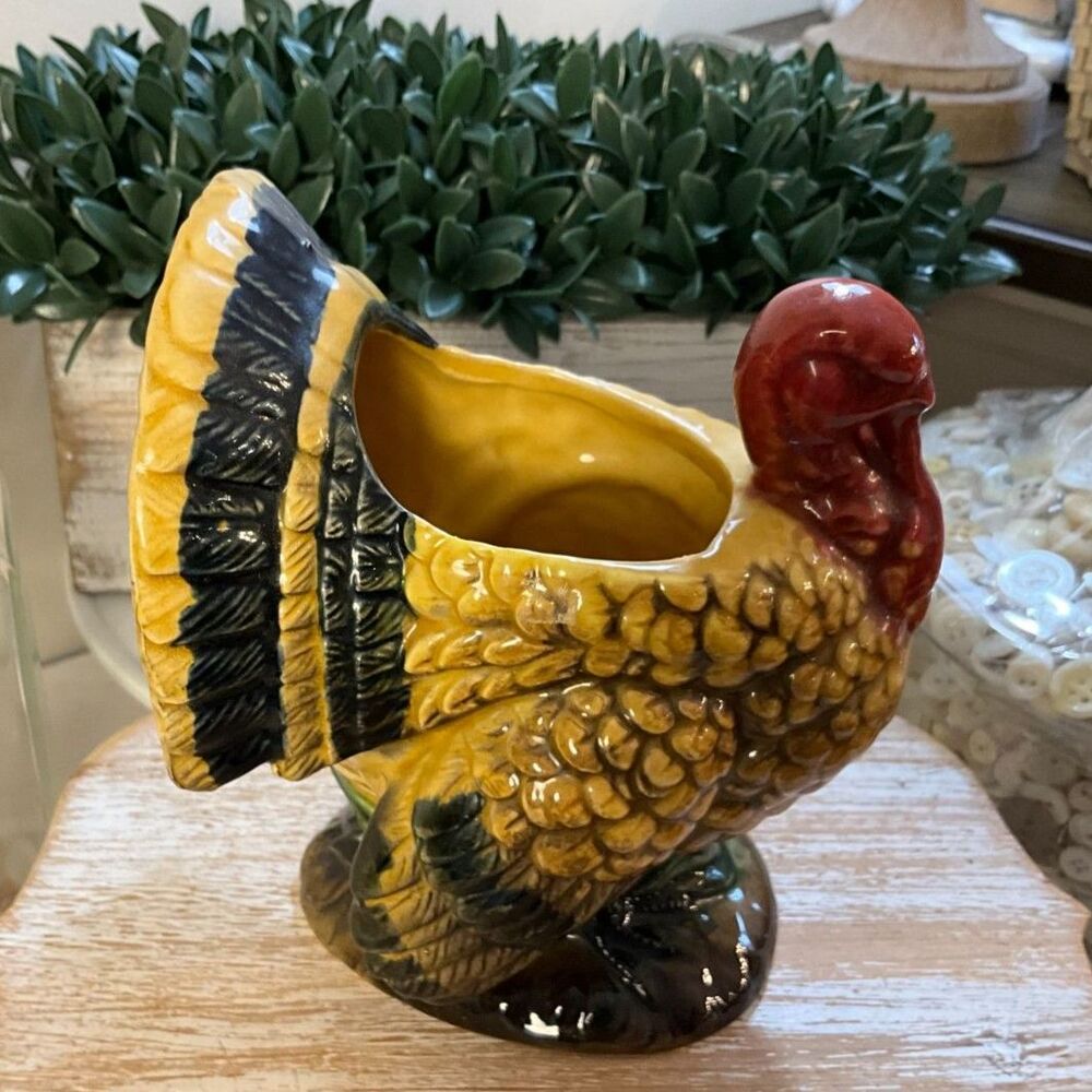 Vintage Napco Turkey Planter Ceramic Turkey Thanksgiving Tablescape